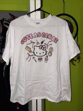Sanrio Hello Kitty Bling White Tee with Pink Glitter Graphic XL